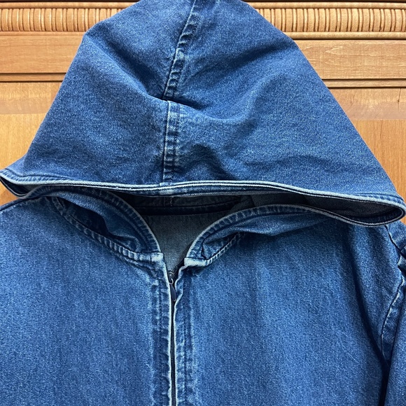 Vintage Chic Women's Denim Blue Hooded Barn Jacket Pockets Large XL Excellent - Picture 7 of 9